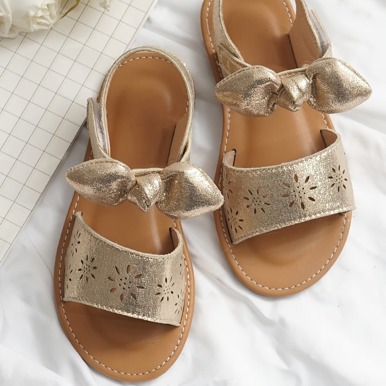 Girls Summer Princess Sandals Breathable Bow Glittery Floral Adjustable Strap