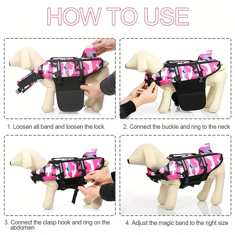 Lightweight Adjustable Dog Life Vest with Rescue Handle and Shark Design for Surfing and Beach Activities