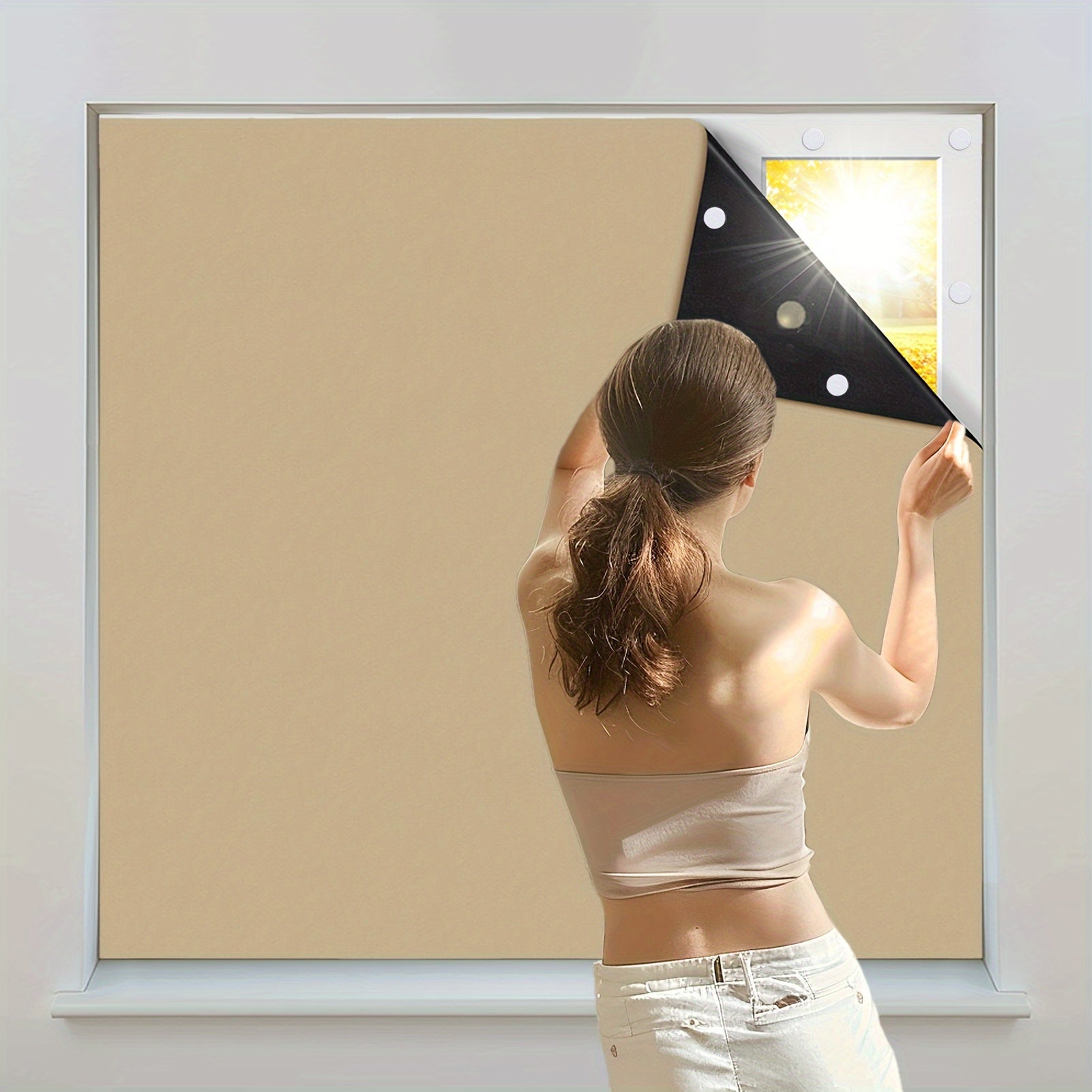 Cortina opaca inalámbrica y portátil con respaldo adhesivo para dormitorio y sala