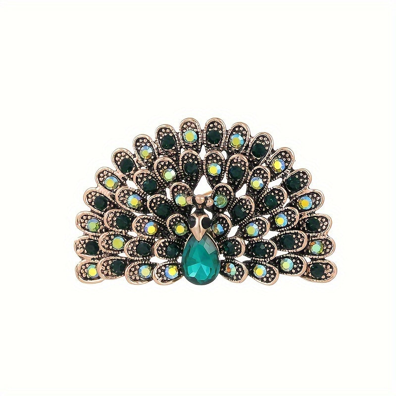 Broche de pluma de pavo real antigua con diamantes para mujeres, joyería elegante