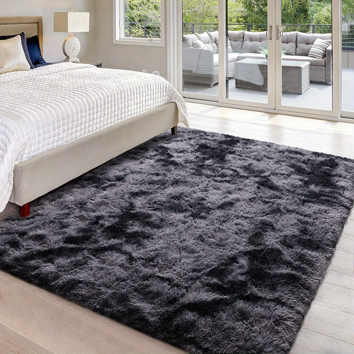 Alfombra larga de teñido en espiral gris oscuro para decoración del hogar, sala de estar, dormitorio