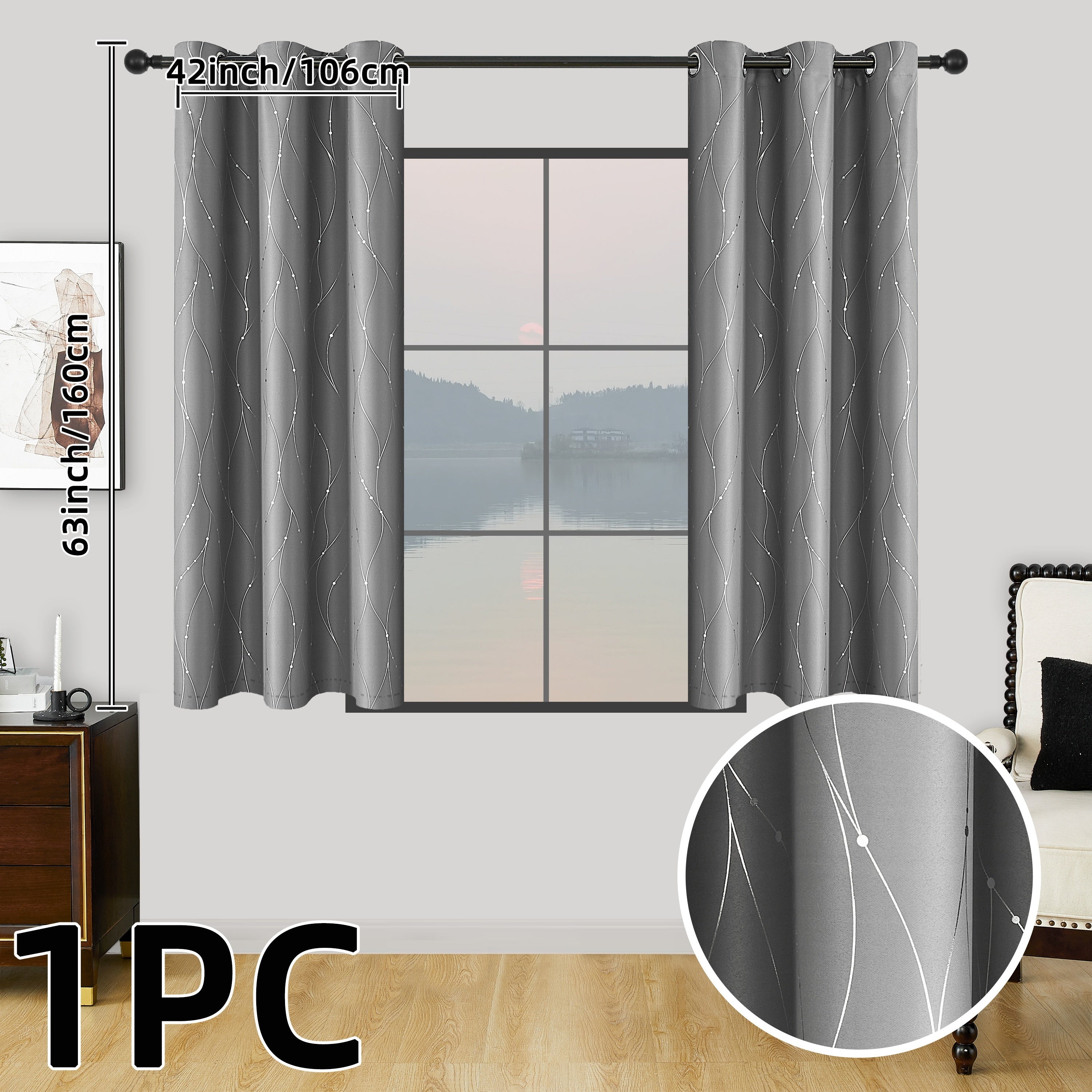Geometric Pattern Blackout Curtain with Heat Insulation Oil Print Grommet Top for Bedroom Living Room Office