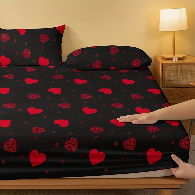 Sábana ajustada con estampado de amor rojo para dormitorio, habitación de invitados, habitación de estudiantes, suave y cómoda, con bolsillo profundo