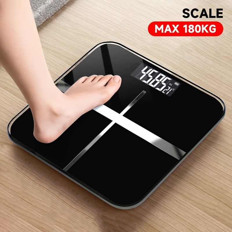 Black Digital Bathroom Scale 183.7 KG Capacity LCD Display Sleek Design