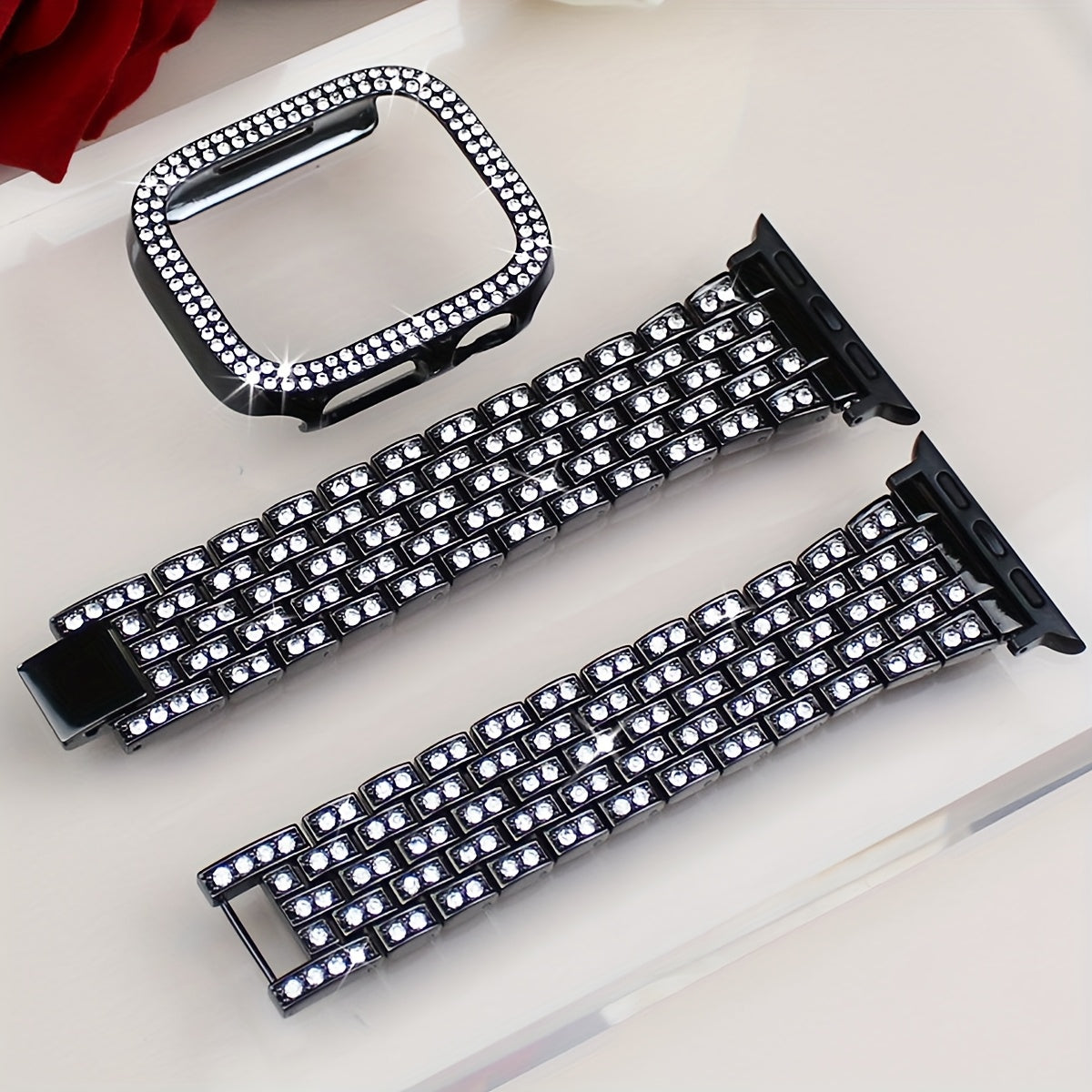 Women's Rhinestone Watch Band with Protective Case for Apple Watch 40mm 45mm