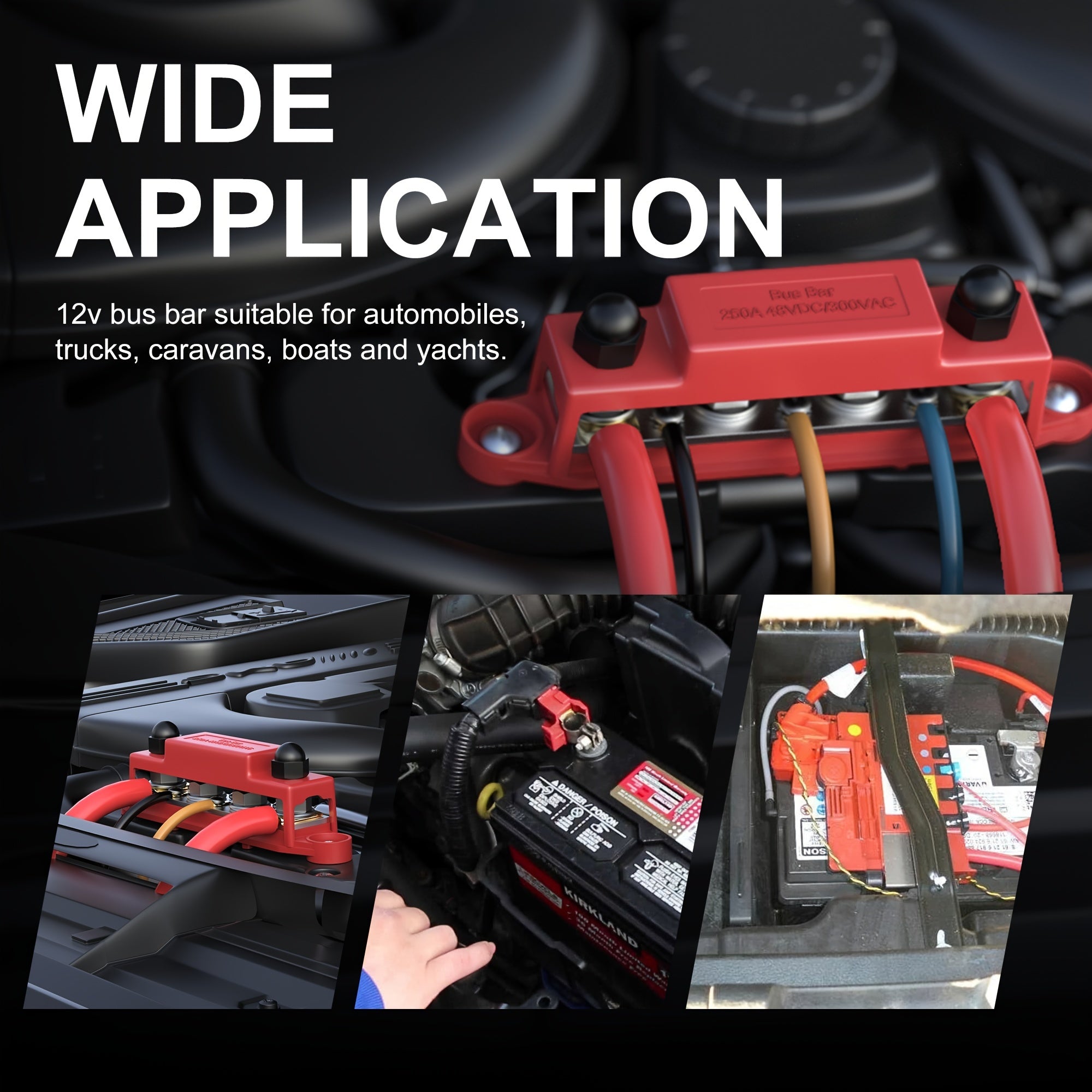 12V Bus Bar Power Distribution Block 250A 3/8" Terminals Marine Automotive