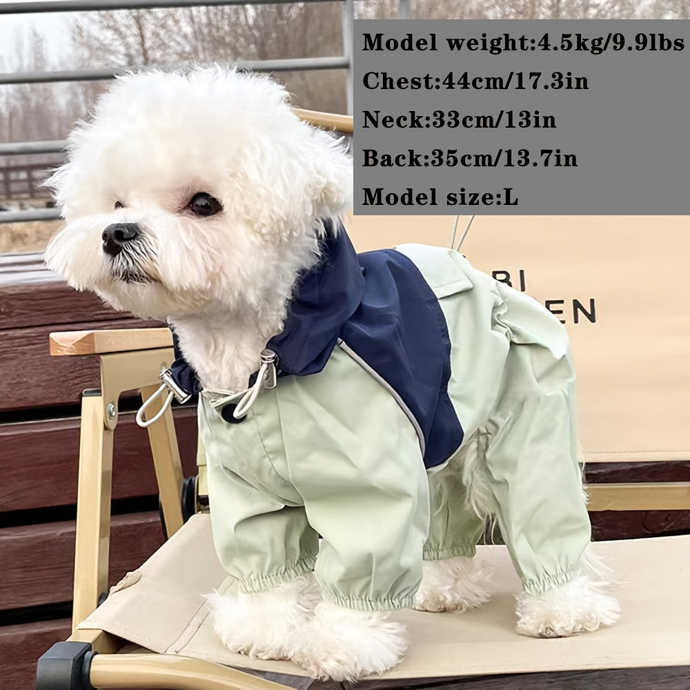 Waterproof Pet Raincoat with Hood for Small Dogs and Cats Light Green PVC Two-Tone Button Closure