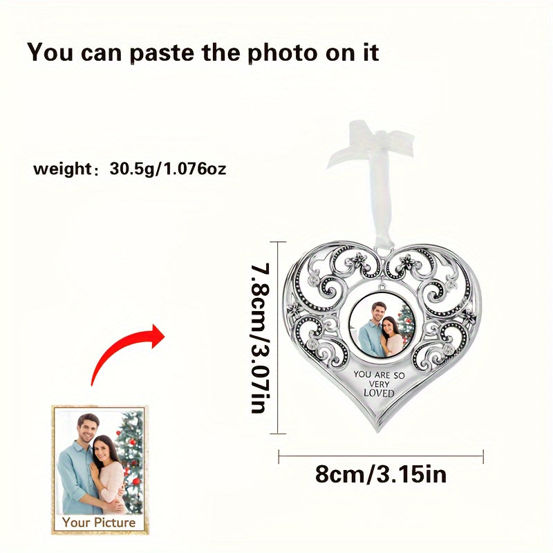 Нержавеющая сталь Сердечный рождественский украшение с индивидуальной фотографией и крыльями ангела