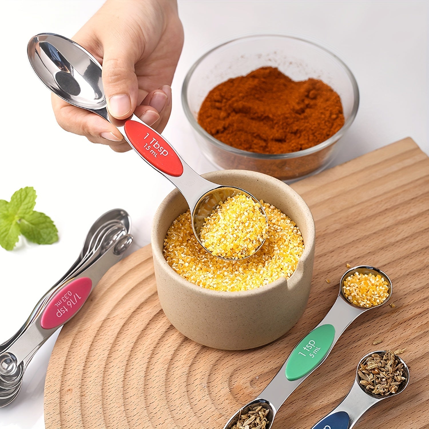 Juego de 20 tazas y cucharas medidoras de acero inoxidable con nivelador magnético