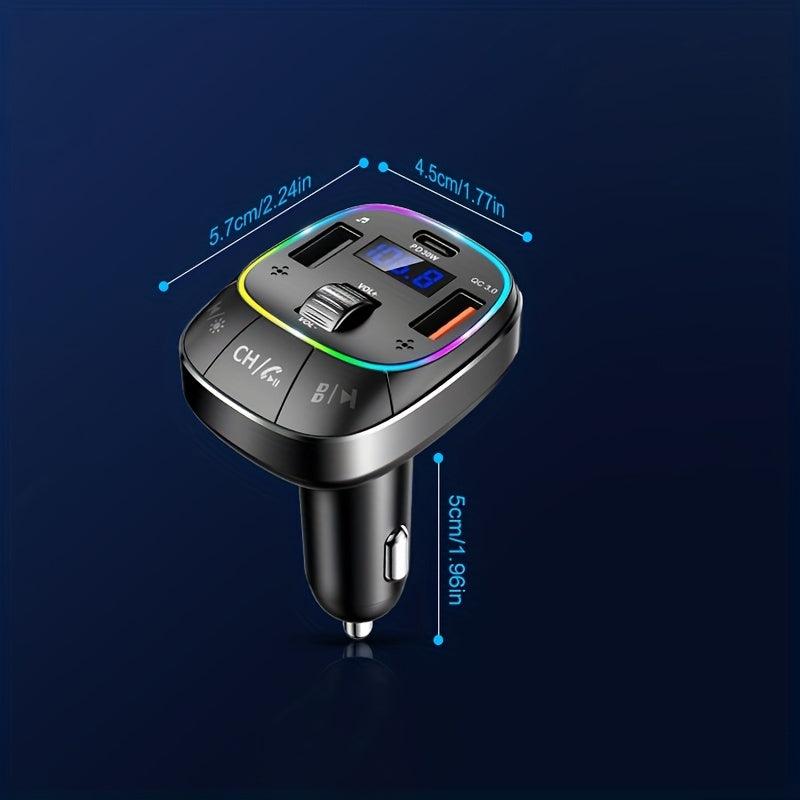 Wireless Car Adapter with Hands-Free Calling RGB Backlit Fast Charging