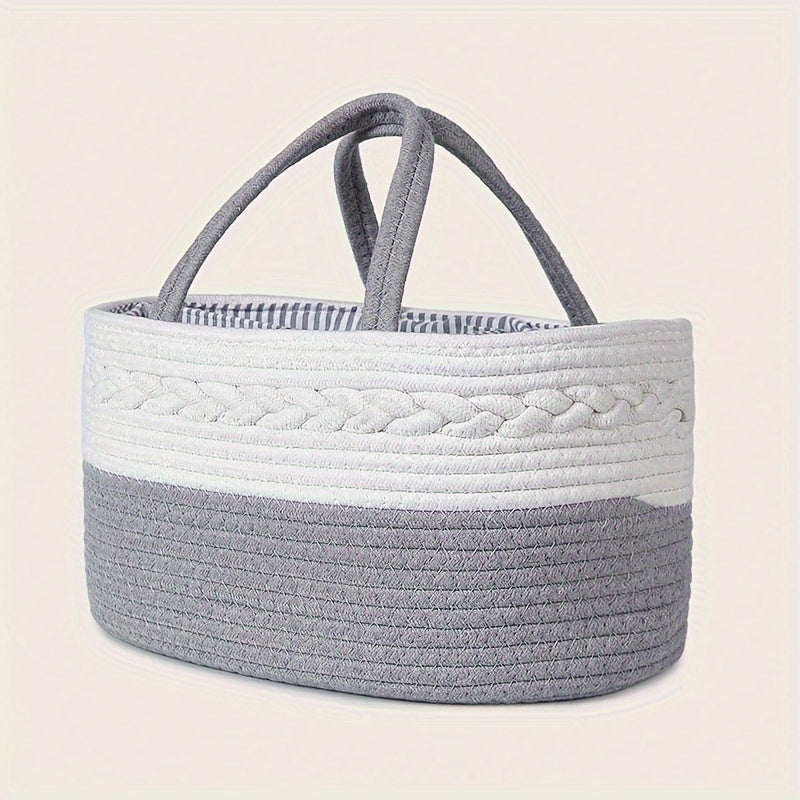Grey Woven Storage Bag for Diapers and Organizer Baby Nursery Supplies