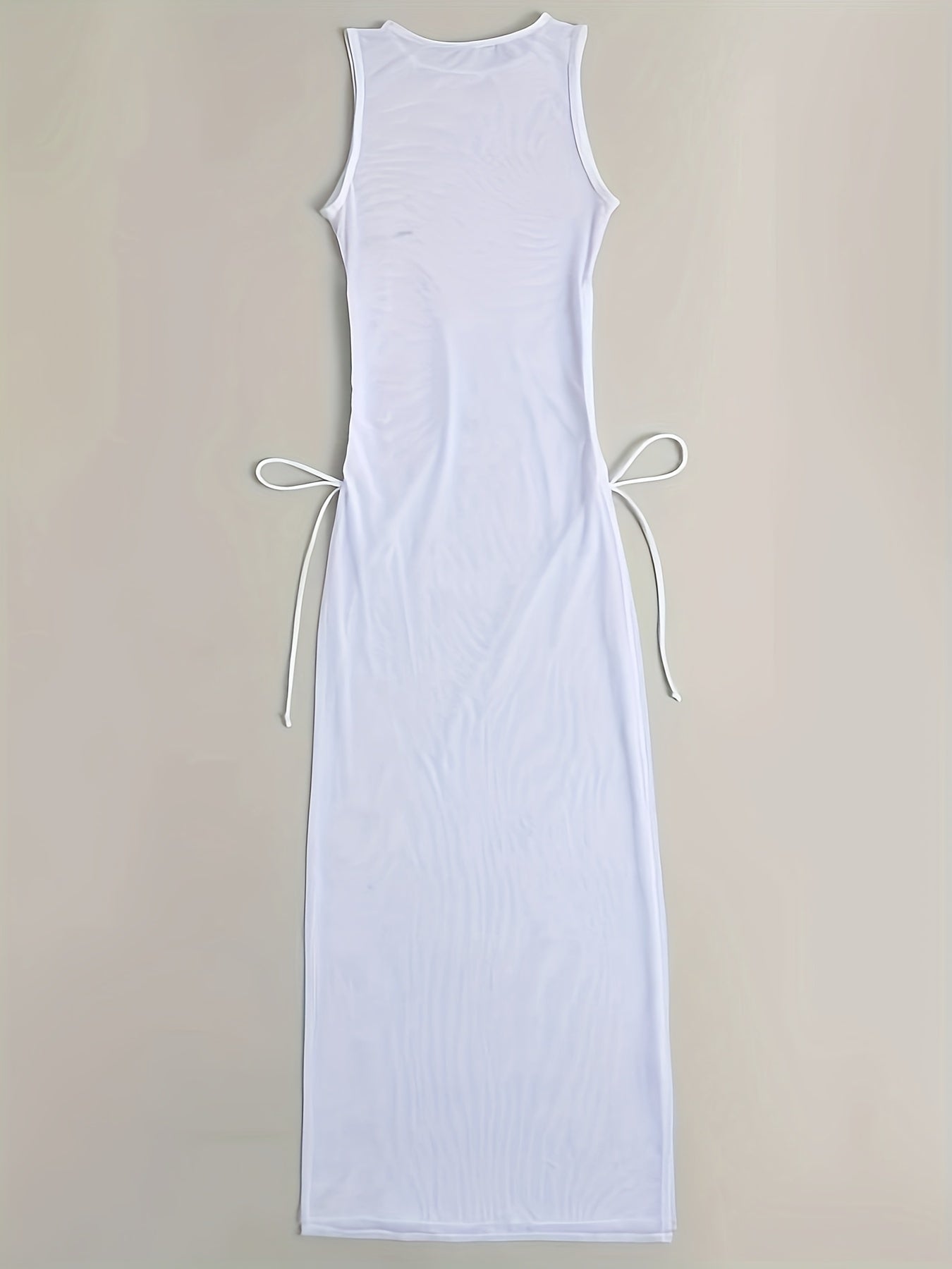 Women's Mesh Cover-Up Dress Solid Color Side Split Drawstring Sleeveless