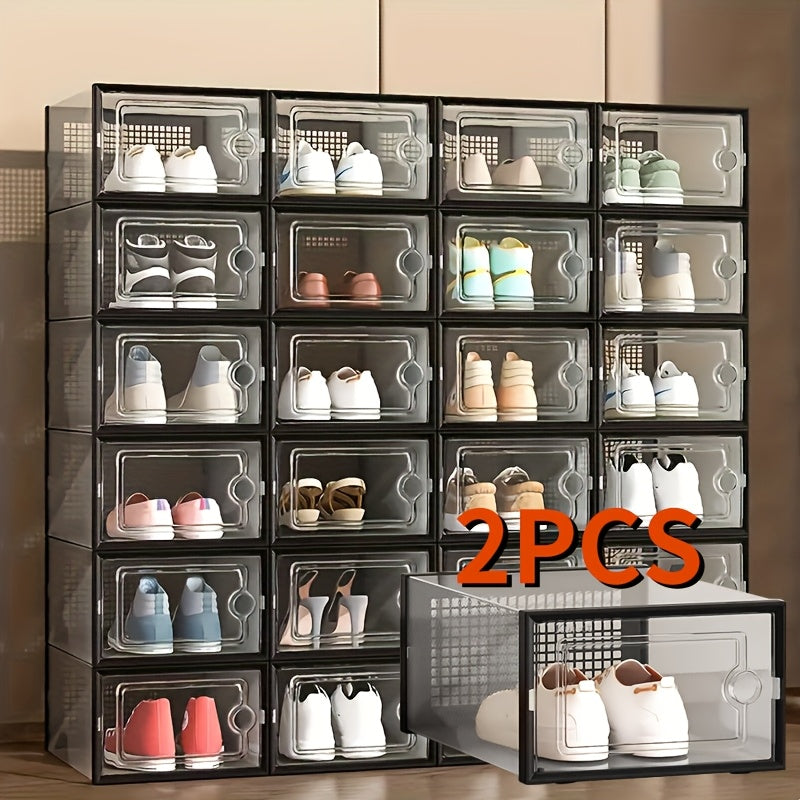 Clear Plastic Shoe Storage Boxes with Lids, Collapsible Stackable Organizer in Packs of 2 12 18 24