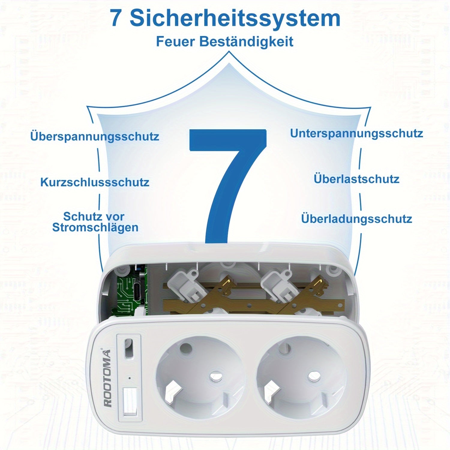 ROOTOMA USB bilan ikki rozetka uchun, uy ofisi uchun 4-in-1 kulrang adapter.