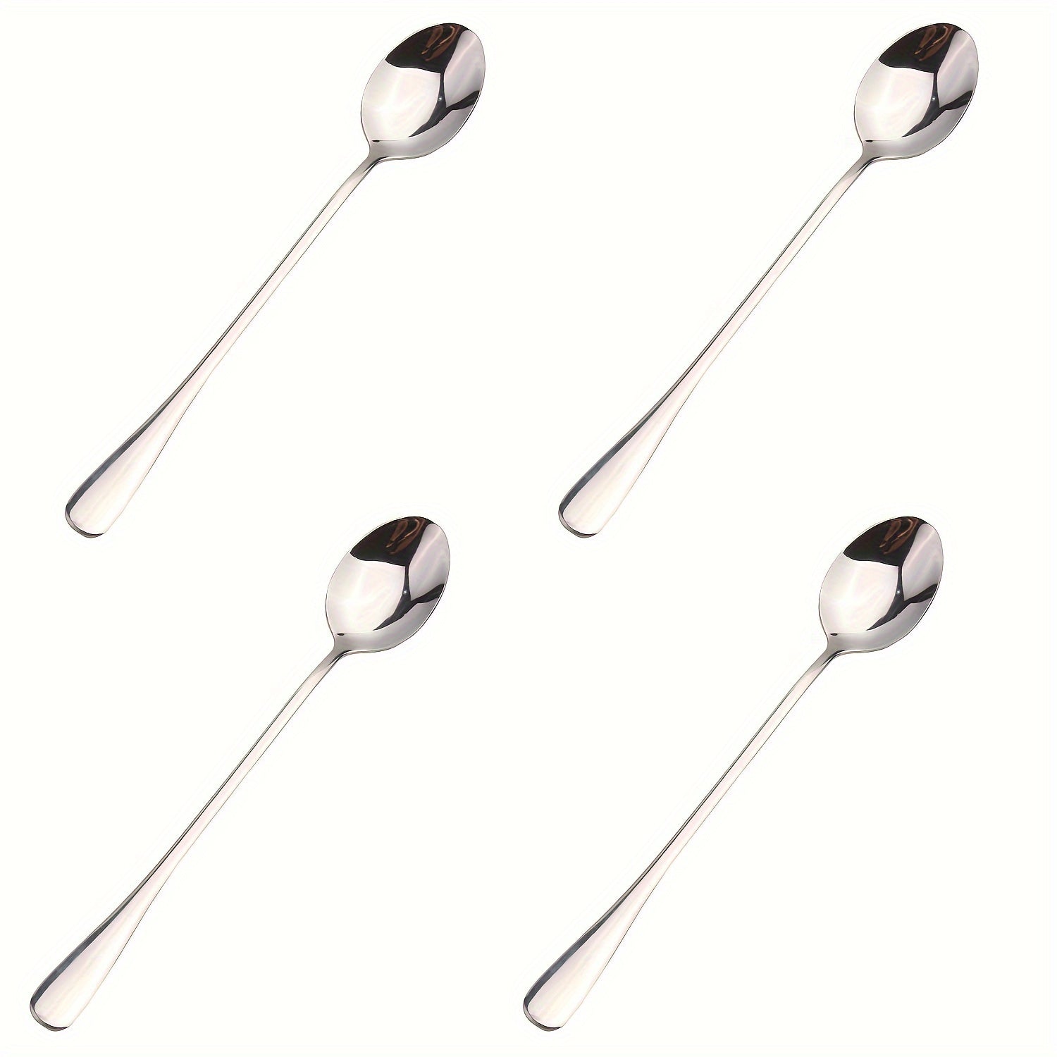 Set of 4 Stainless Steel Long Handle Spoons for Coffee, Ice Cream, Desserts