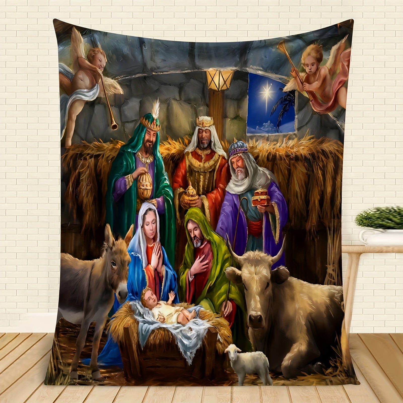 Jesus Christ Print Flannel Blanket Cozy Throw for Couch Sofa Bed Camping Travel