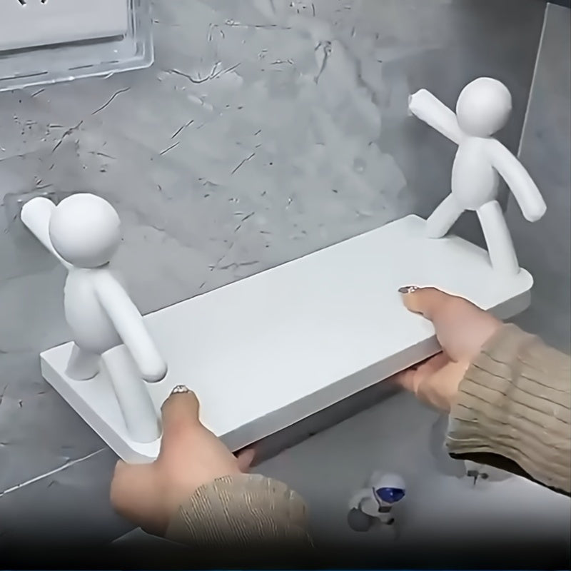 Organizador de pared multiusos con ganchos y estante para baño, superficie de cerámica sin taladro