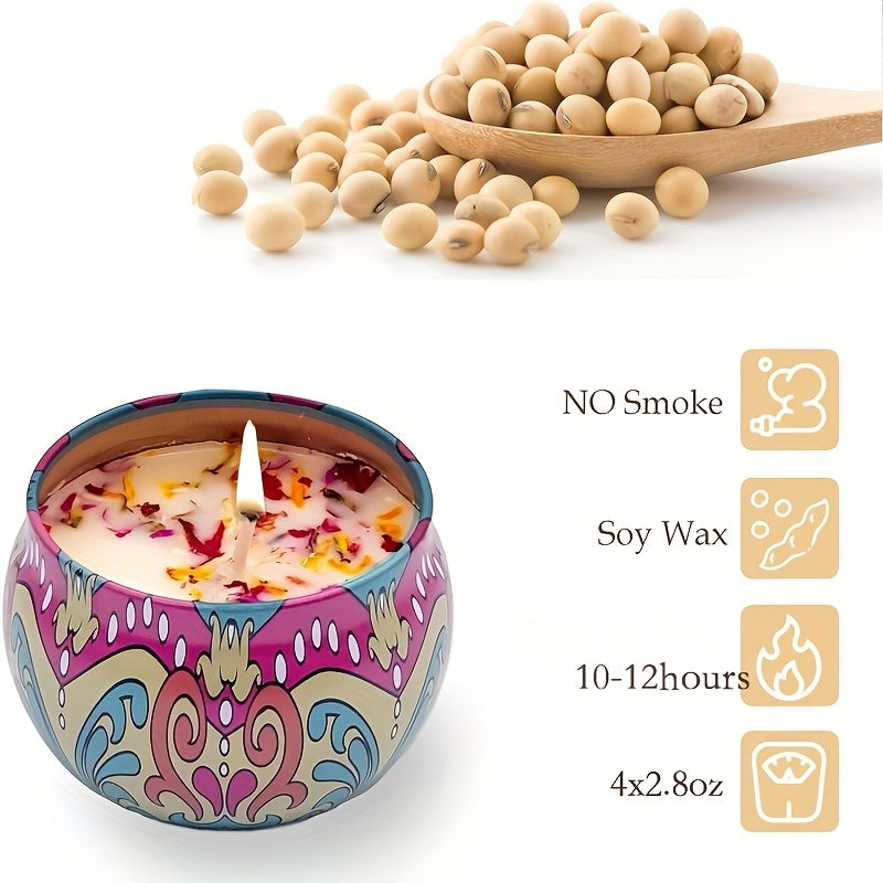 4-Piece Scented Candle Set with Jasmine, Sandalwood, Rose, Canglan Fragrances for Relaxation and Gifts