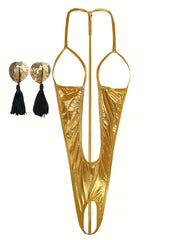 Women's Lingerie Set with Breast Stickers and Hollow Design Body Suit