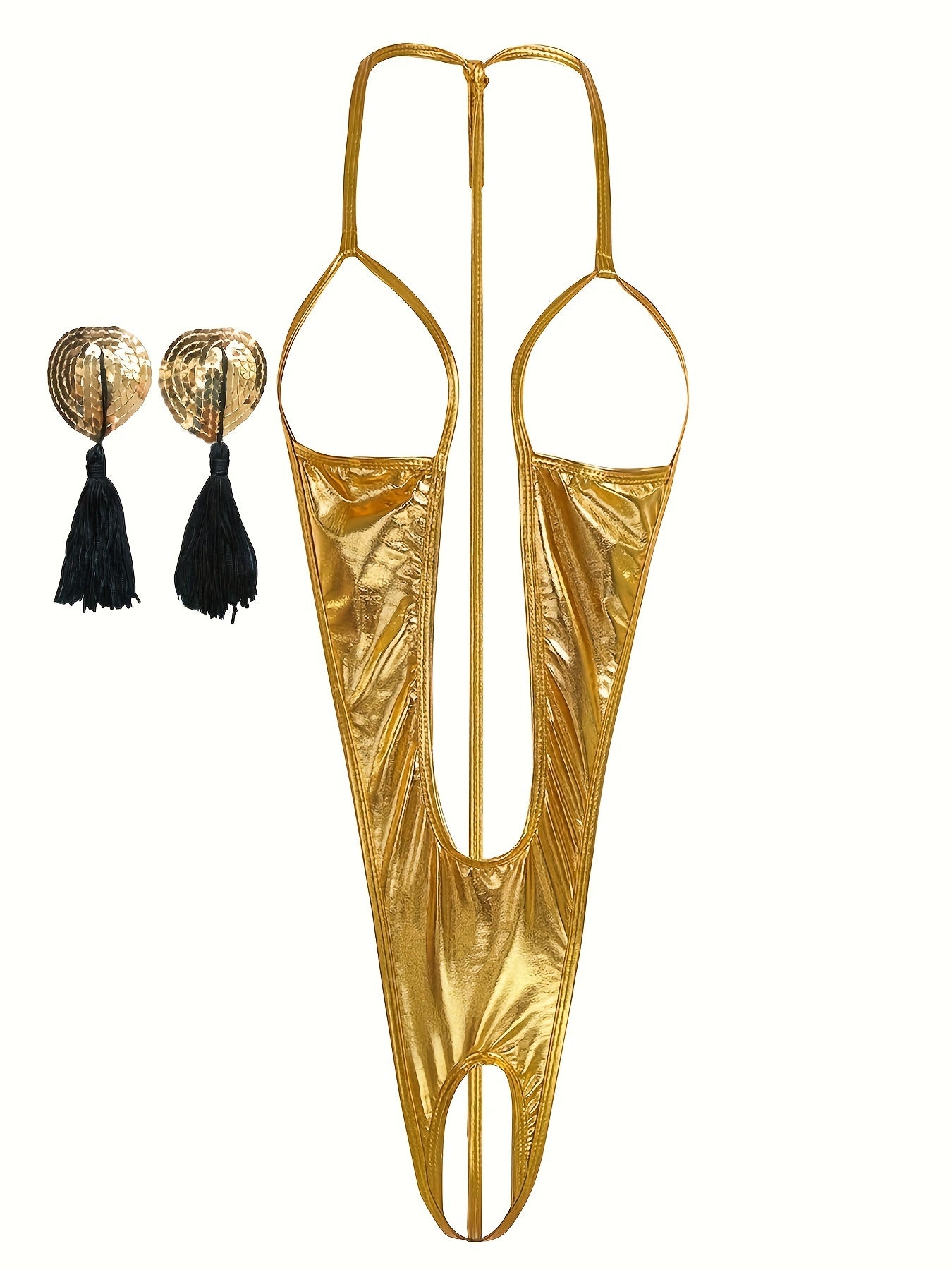 Women's Lingerie Set with Breast Stickers and Hollow Design Body Suit