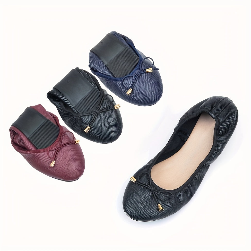 Women's Casual Soft-Soled Flats with Bow in Black for Pregnant Women