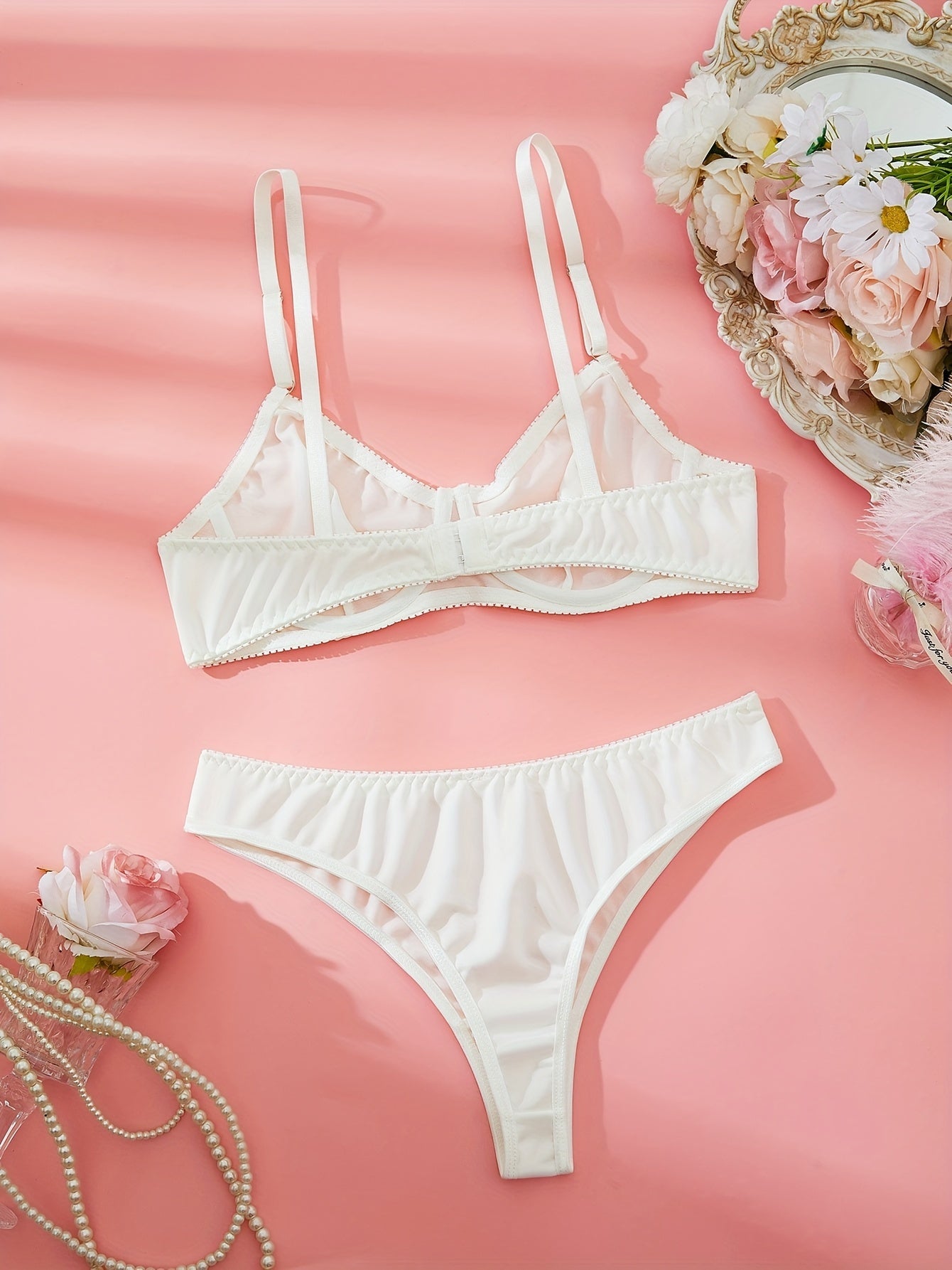 Women's Satin Lingerie Set with Thin Shoulder Straps and Lace Details