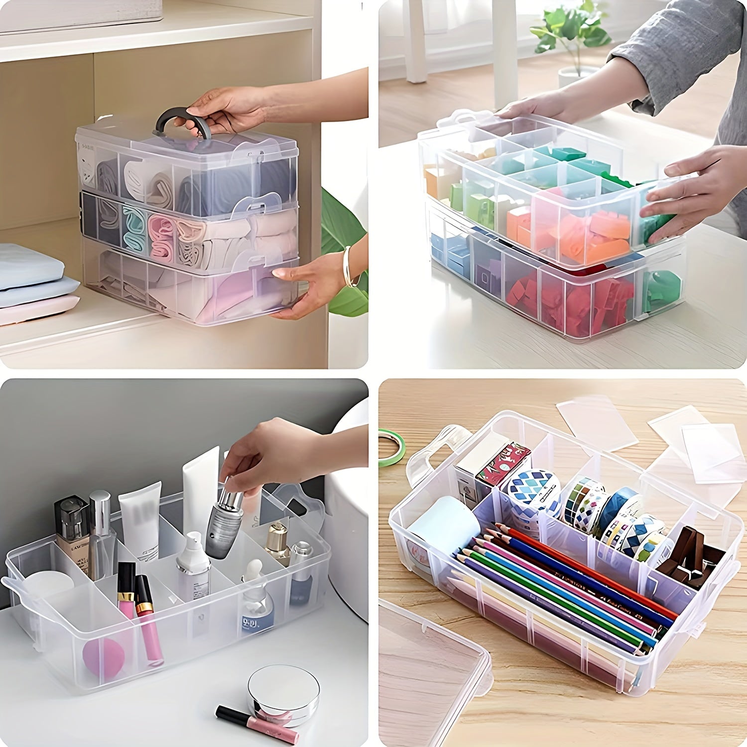 Organizador de almacenamiento grande de 3 capas con 30 compartimentos ajustables para joyas y productos de belleza