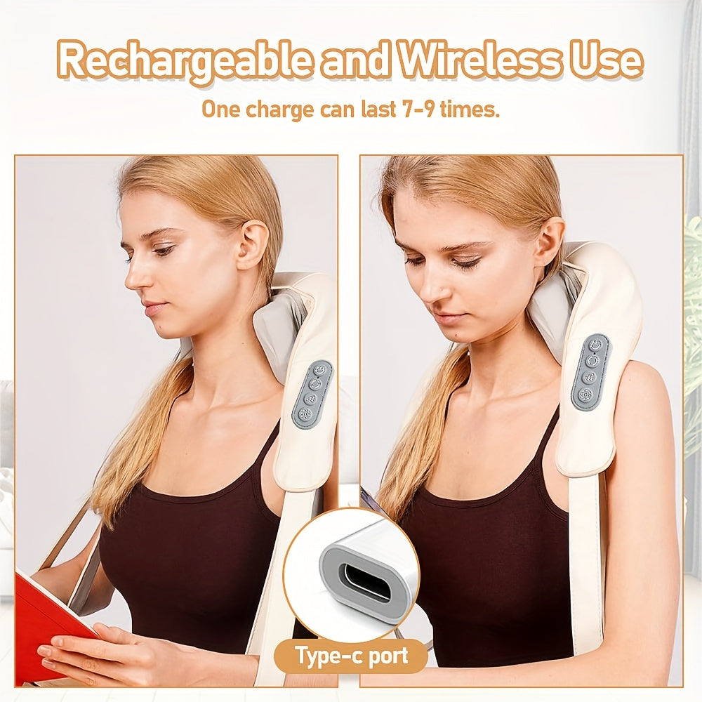 Rechargeable Heated Shiatsu Massager for Neck Shoulders Back Legs and Head with Lithium Battery and USB Compatibility