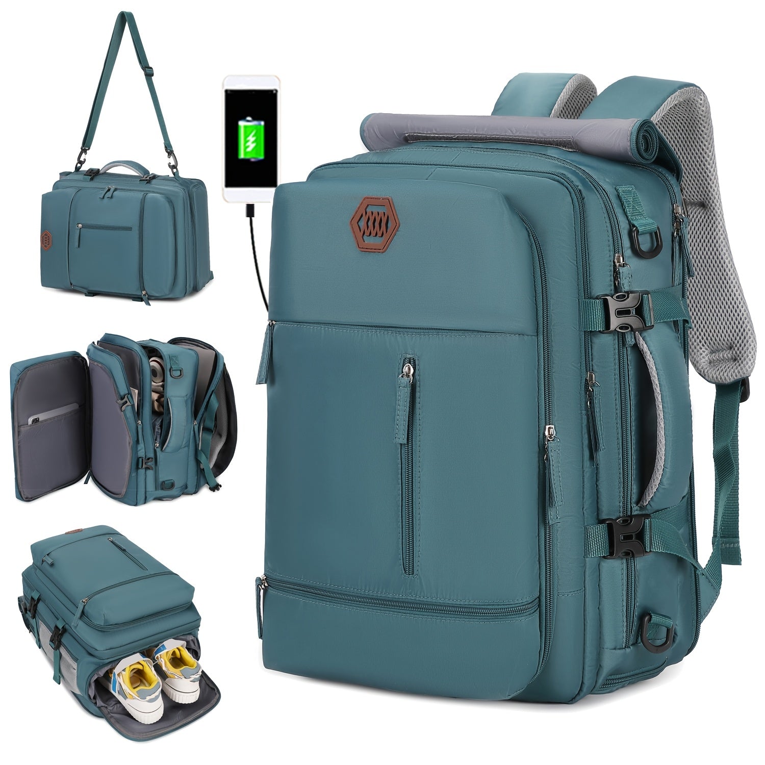 Large Polyester Backpack with Shoe Compartment USB Port and 17-Inch Laptop Storage