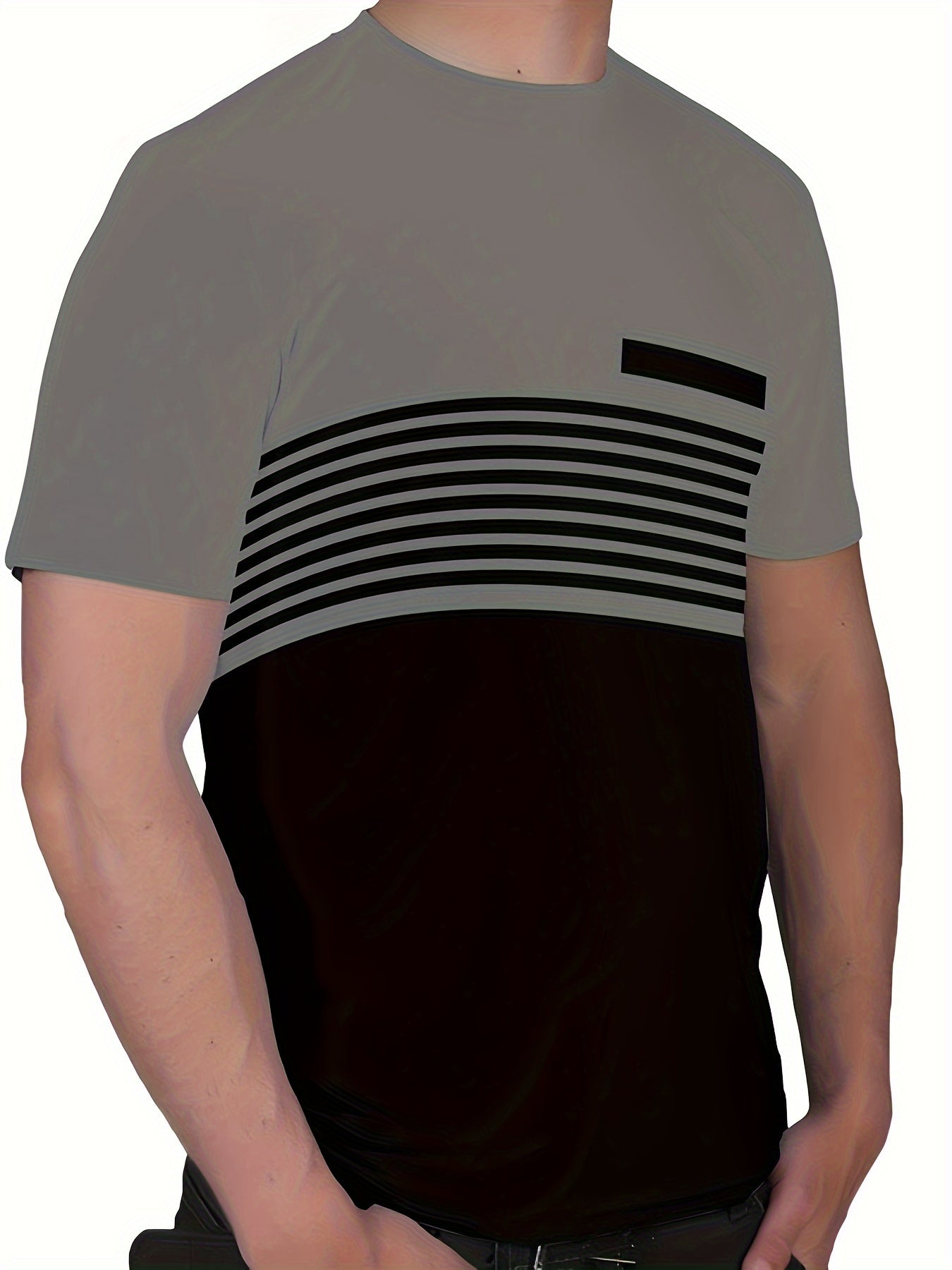 Men's Polyester Crew Neck T-Shirt with Geometric Stripe Pattern Casual Fit