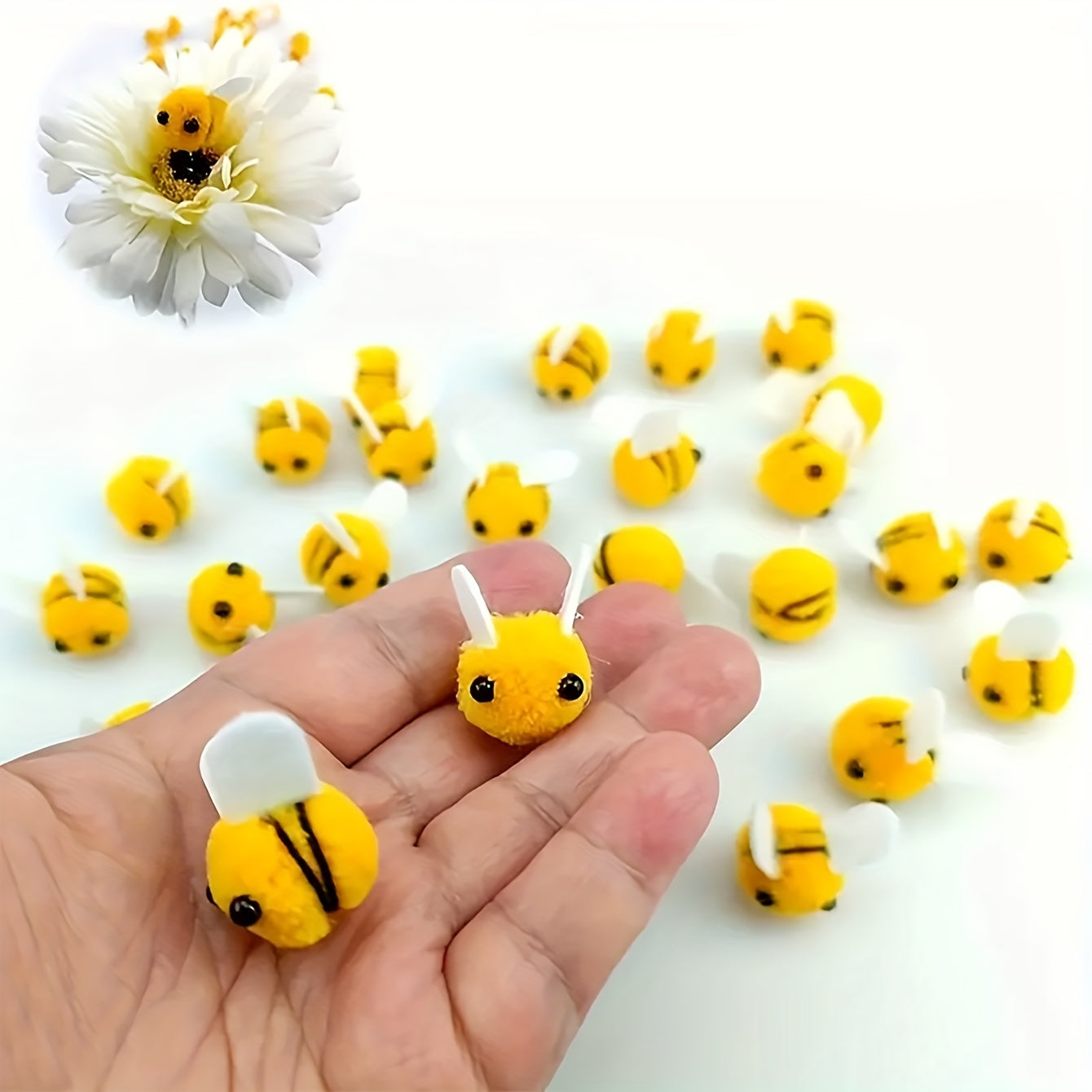 Set of 10 Felt Mini Plush Bee Decorations for Parties and Crafts