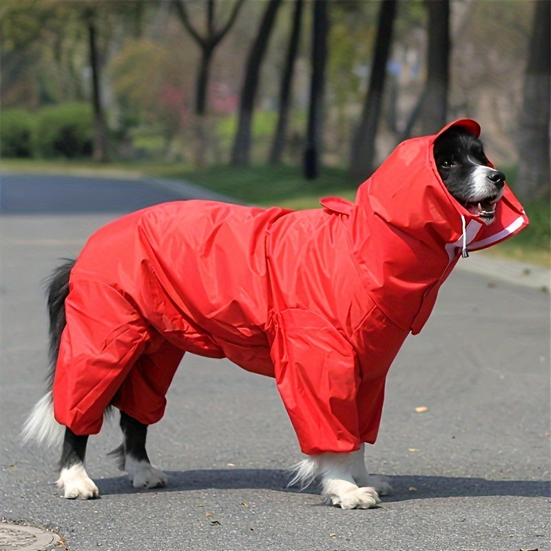Large Red Dog Raincoat Waterproof Woven Polyester for Medium and Small Dogs