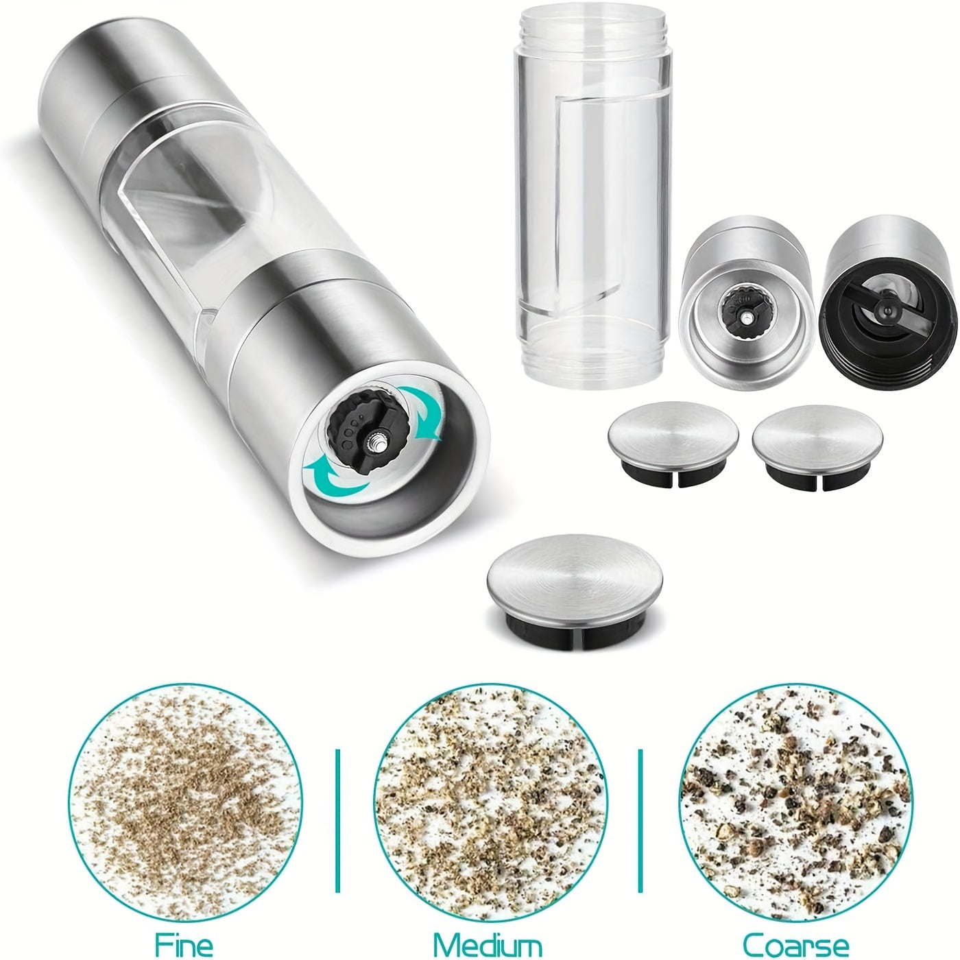 2-in-1 Stainless Steel Salt and Pepper Grinder Set with Adjustable Coarseness
