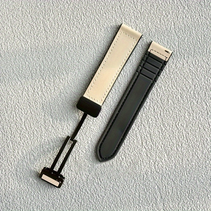 Faux Leather Watch Strap with Foldable Clasp for Galaxy, Huawei, Amazfit Smartwatches