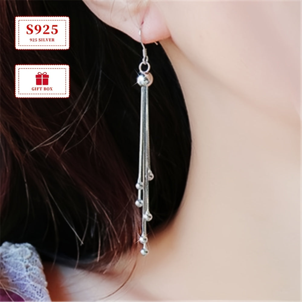 Sterling Silver Tassel Earrings for Women Long Bead Dangle Lightweight Stylish Hook Jewelry