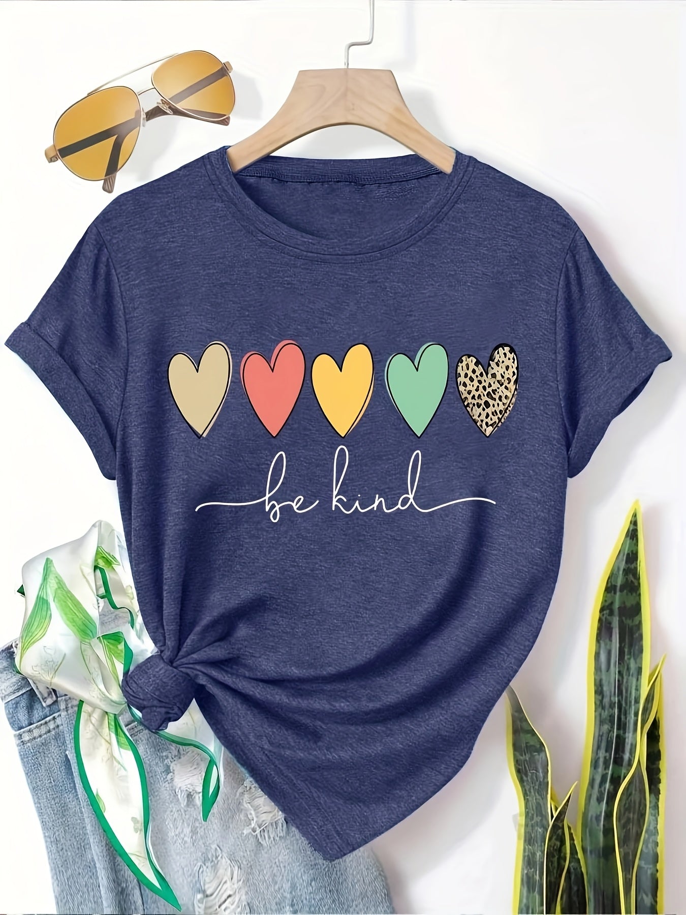 Women’s Cotton Casual T-Shirts, Floral & Butterfly Prints, Short Sleeve, Pack of 5