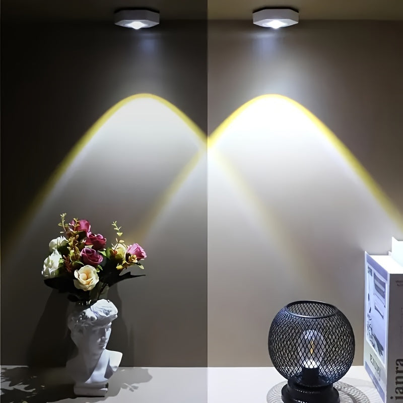 White Hexagonal Sunset Red LED Projection Lamp Dimmable Battery Powered for Cabinet Wall Lighting