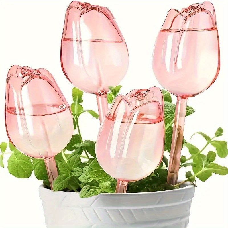 Pink Tulip Plastic Plant Watering Balls Set of 2 or 4 for Indoor Outdoor Use
