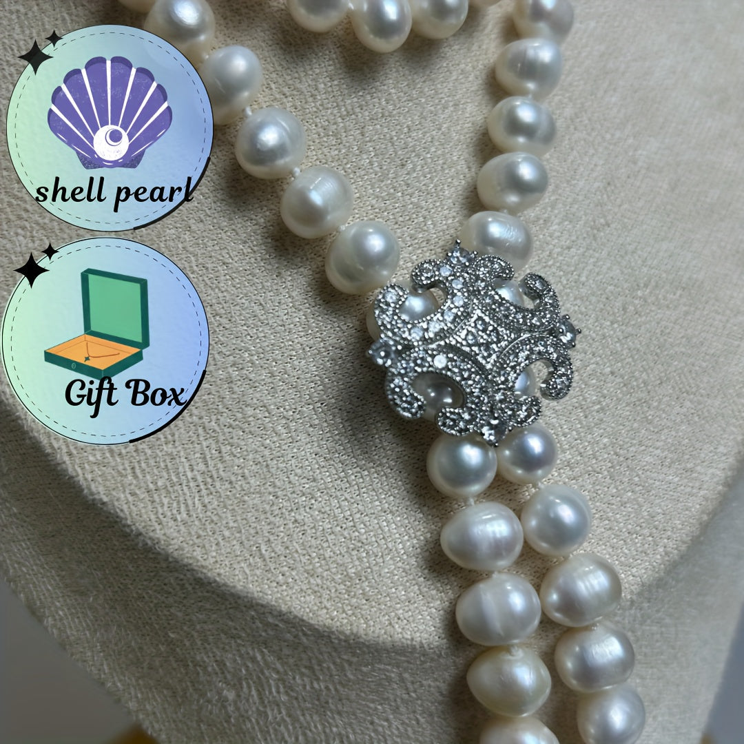 Women's Necklace with Double Tassel Pearls Long Chain for Fall and Thanksgiving Gifts