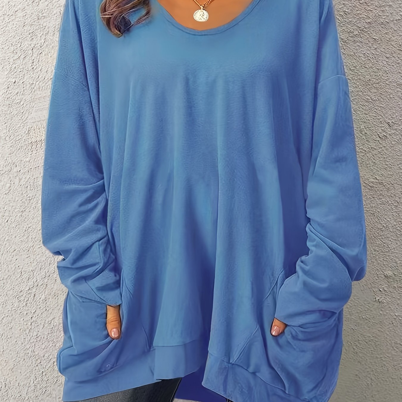 Women's Oversized Long Sleeve Pocket Sweater Solid Color Cozy Pullover