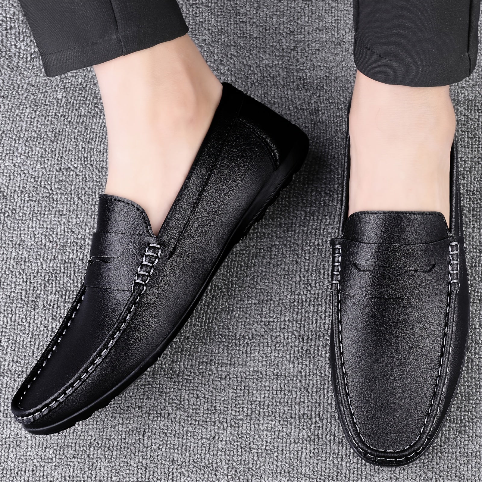 Men's Solid Casual Loafers Slip-On Flat Shoes for Outdoor Walking