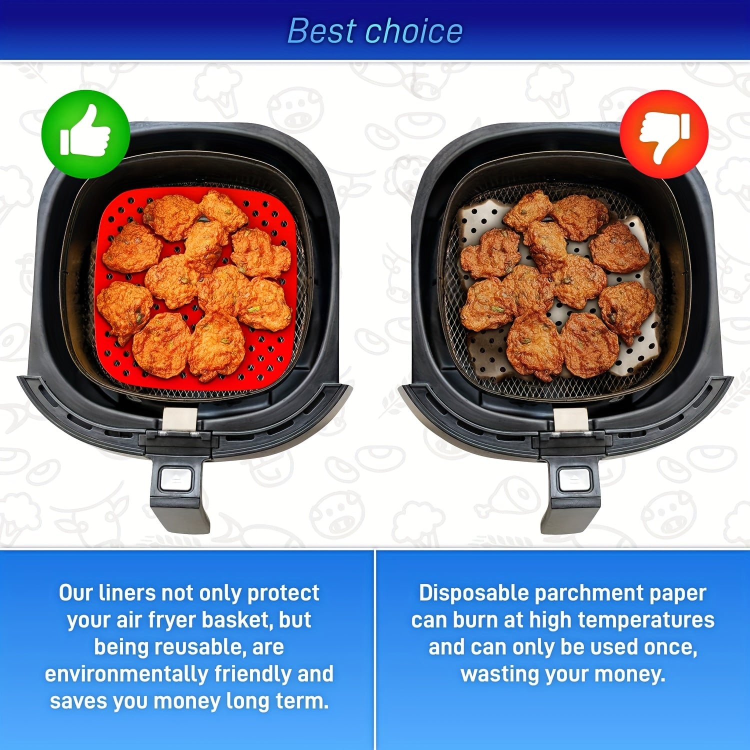 Многоразовая силиконовая подкладка для фритюрницы в красном и черном цветах, легко очищаемый, антипригарный коврик, идеально подходящий для здорового приготовления пищи, подходит для большинства фритюрниц.