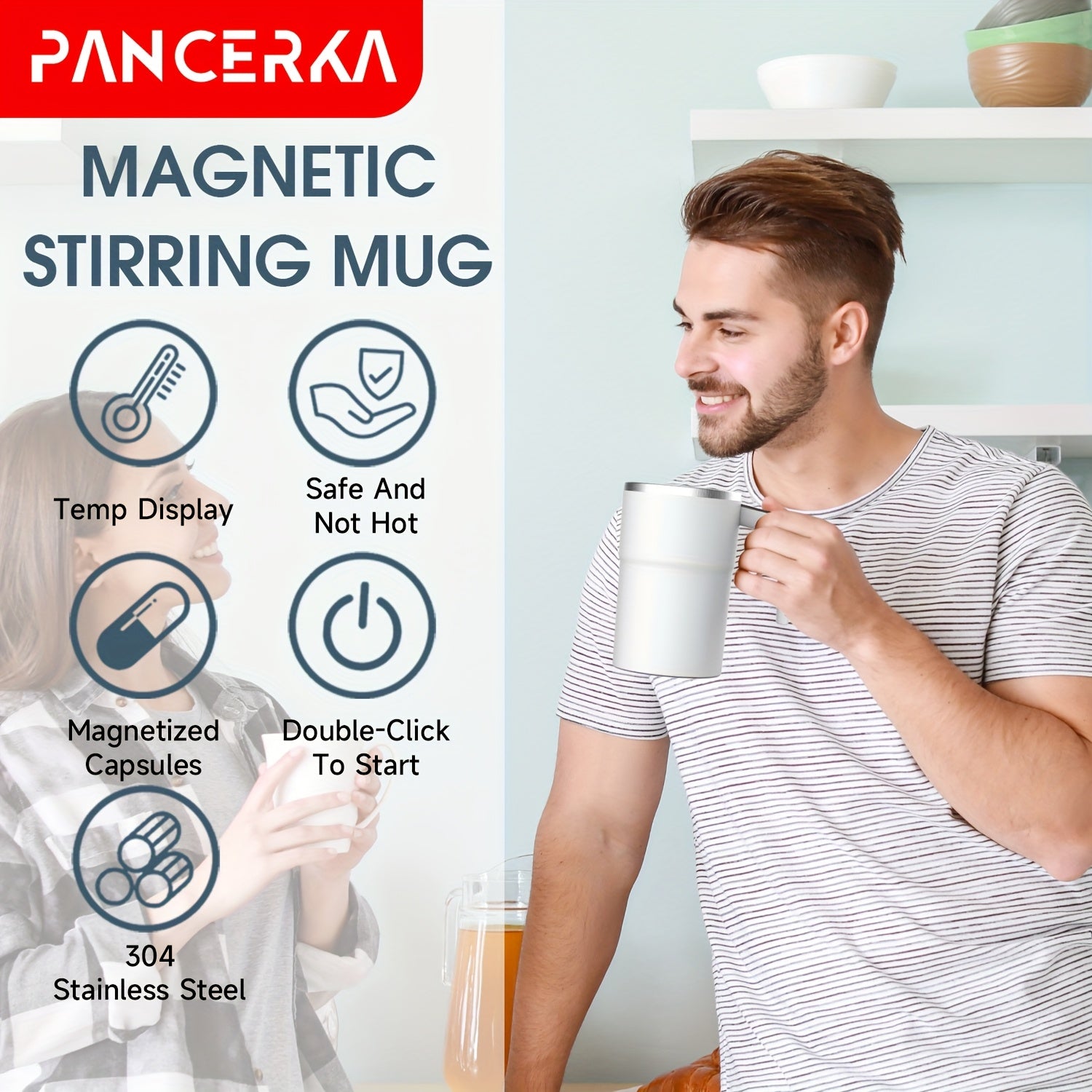 Auto Stirring Coffee Cup With Temperature Display White Travel Mug