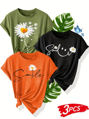 Women Cotton Short Sleeve T-Shirt Floral Print Casual Summer Top