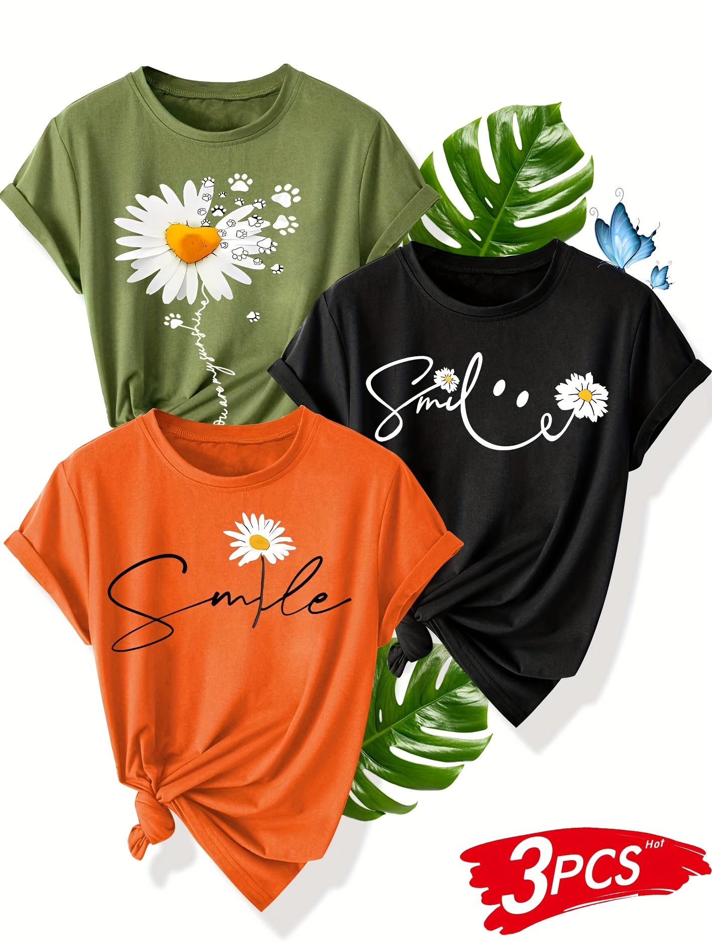 Women Cotton Short Sleeve T-Shirt Floral Print Casual Summer Top