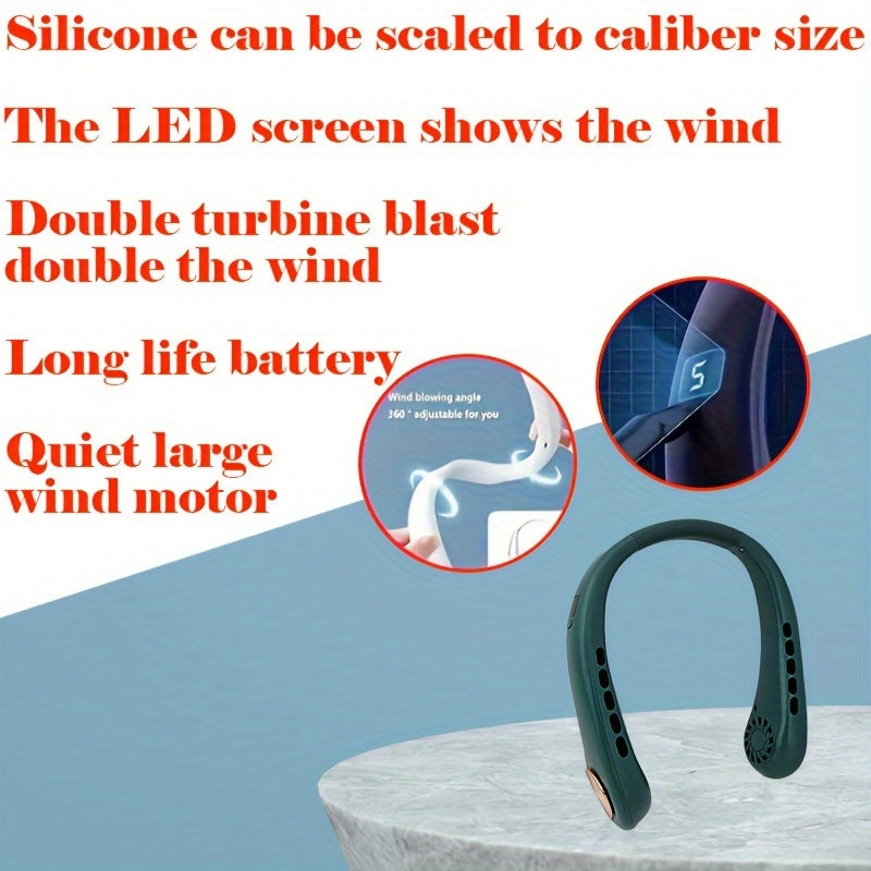 USB Neck Fan with Display Screen, 5-Level Cooling, Long Battery for Outdoor Sports and Travel
