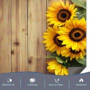 Sunflower Design Dishwasher Magnet Cover Waterproof Heat-Resistant Metal Kitchen Decor Rustic Wood Plank Style