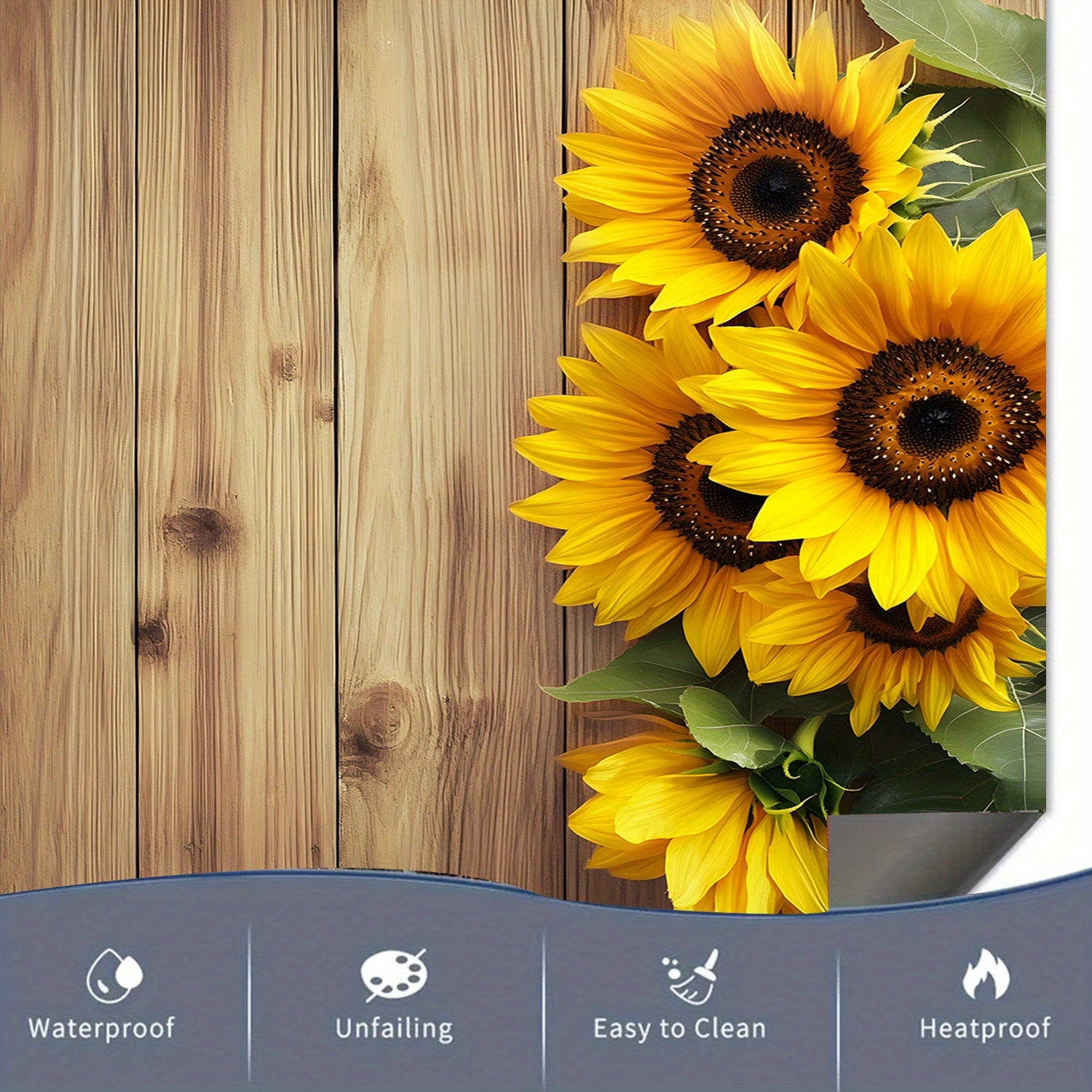 Sunflower Design Dishwasher Magnet Cover Waterproof Heat-Resistant Metal Kitchen Decor Rustic Wood Plank Style