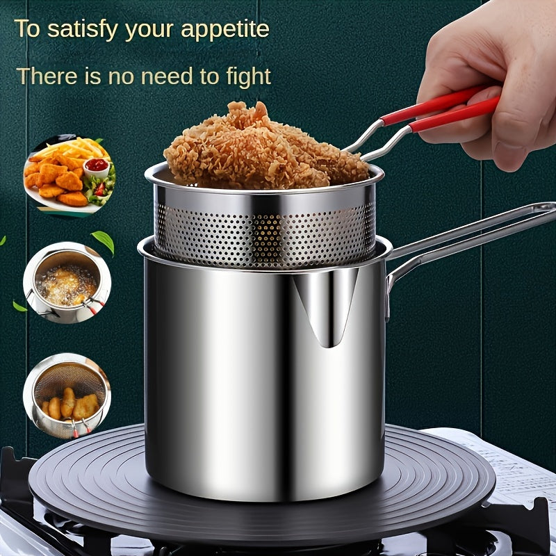 Juego de mini freidora de tempura de 3 piezas, olla de acero inoxidable para freír con tapa y cesta