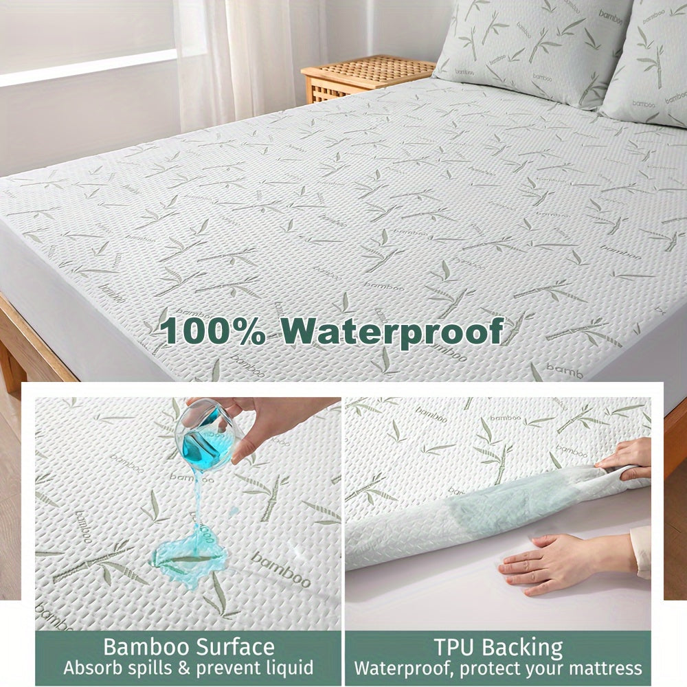 Bamboo Fiber Waterproof Mattress Protector Knitted Bed Cover with Cooling Technology